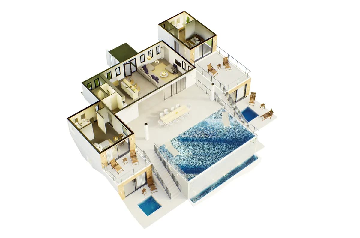 Villa Corail — Axonométrie — rez-de-chaussée